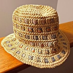 EUC The Cap Woven Paper & Ribbon Hat